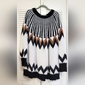 Davi & Dani women's fuzzy, soft decorative sweater, 2XL. White, black, brown.